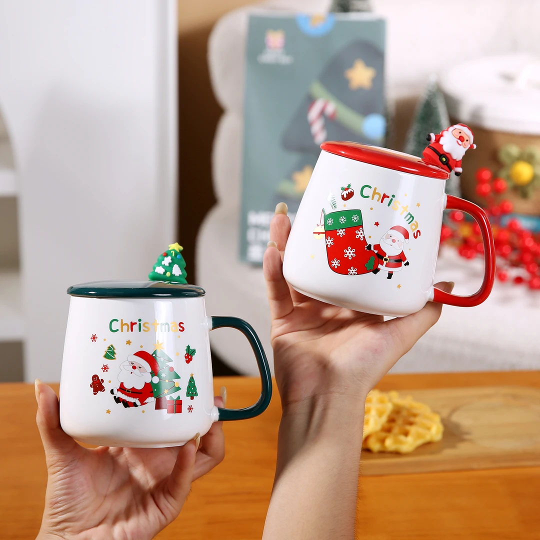 圣诞创意马克杯高颜值伴手礼陶瓷可爱咖啡水杯带盖勺