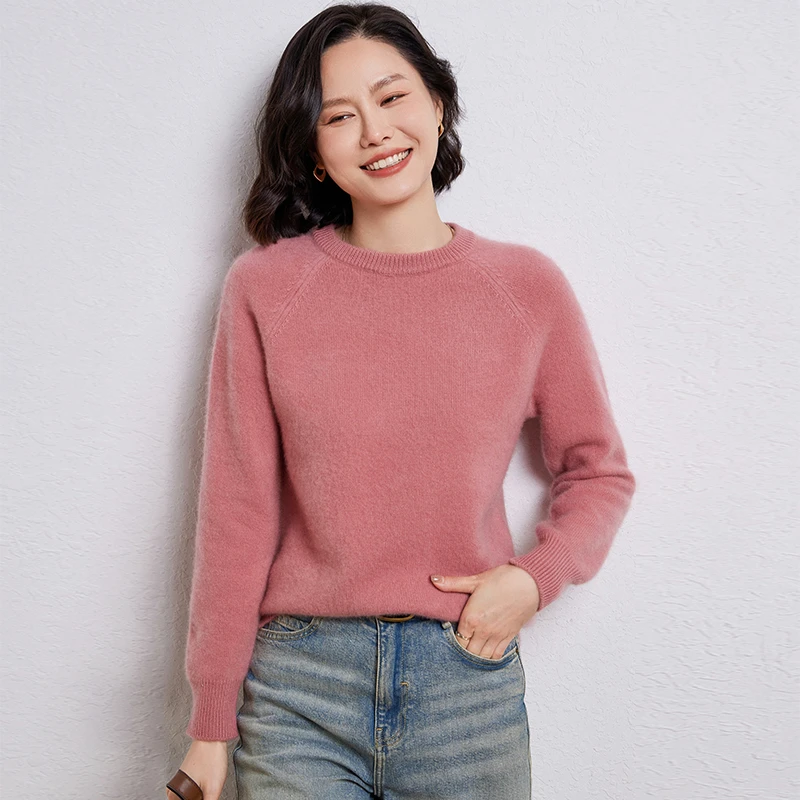 【崔万志工厂】七针加厚100%纯羊毛圆领针织衫女长袖女士毛衣