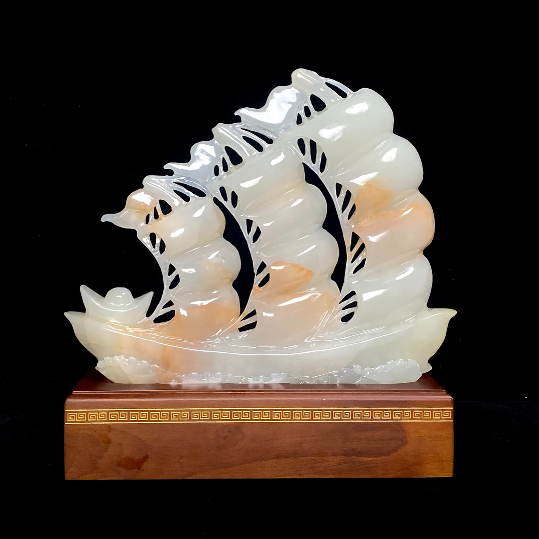 【一帆风顺】天然玉石帆船家居摆件工艺品装饰开业客厅卧室玄关摆件