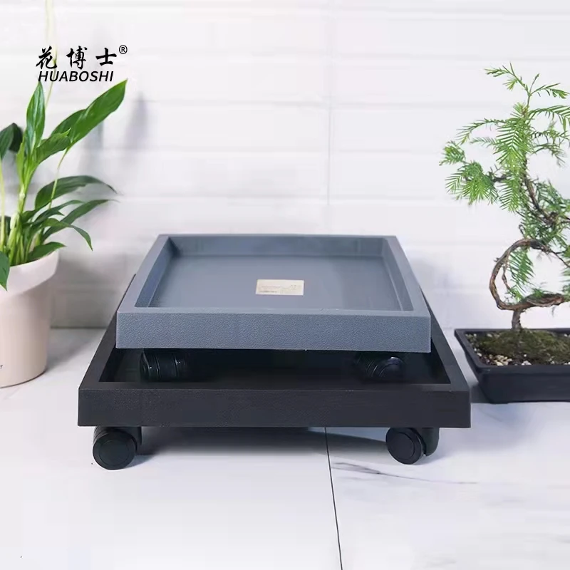 花博士正方形托盘带轮子正方可移动钢化加厚树脂万向轮水泥灰底托