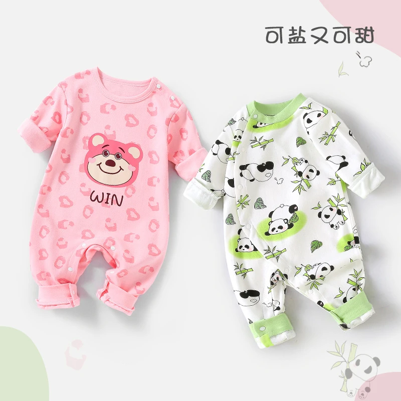 婴儿连体衣春秋纯棉男女宝宝哈衣爬服新生儿衣服长袖睡衣3-6个月