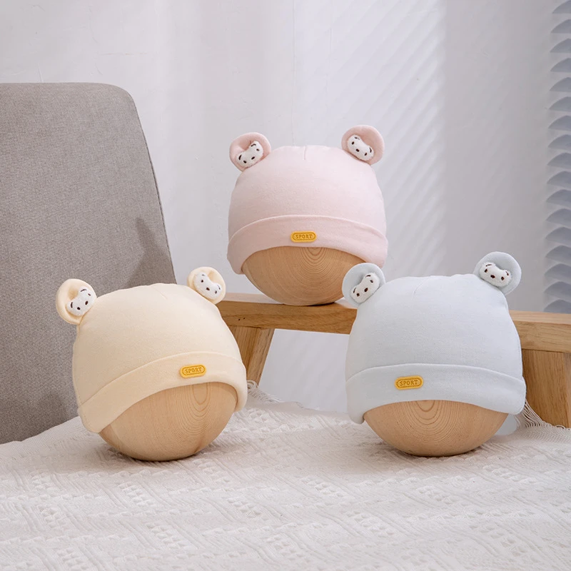 婴儿帽子冬款韩版卡通小熊棉新生儿帽子加厚保暖婴幼儿无骨胎帽