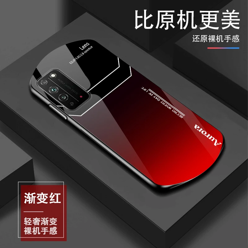 适用于荣耀X10高颜值lens渐变方块椭圆玻璃防摔手机壳