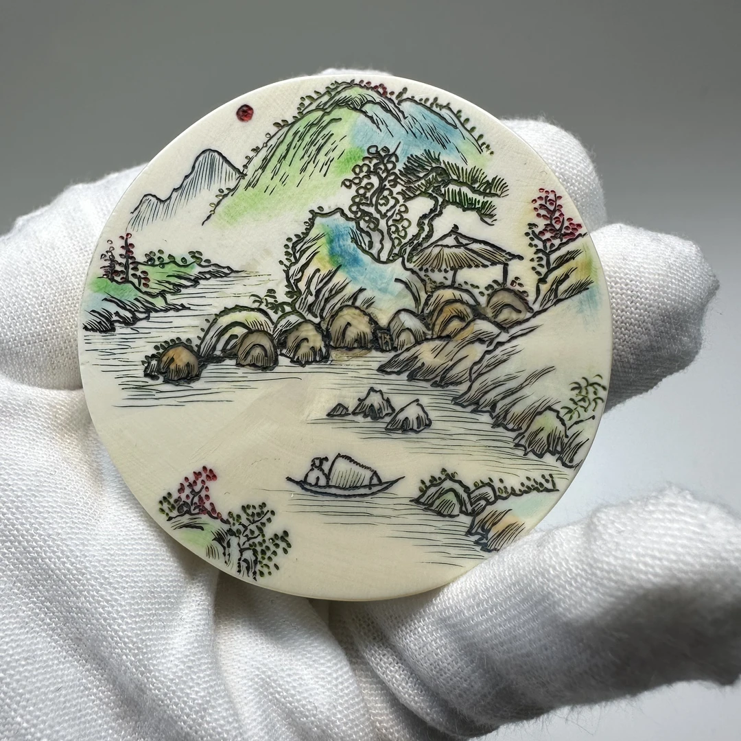 SX0114天然猛犸牙山水牌