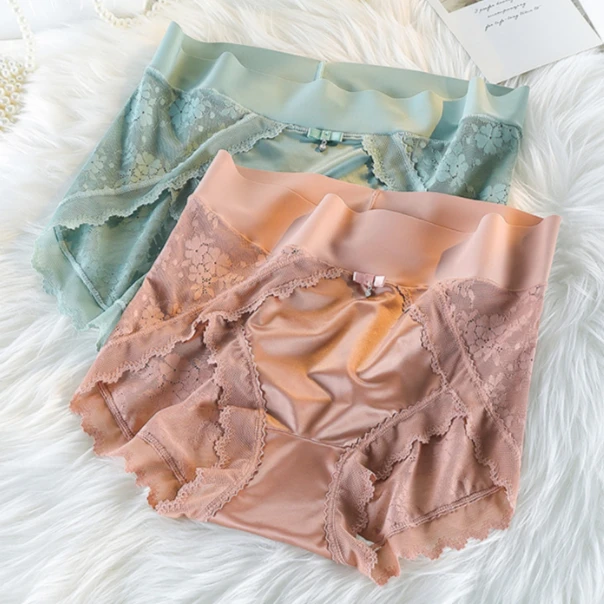 范芙妮款蕾丝舒适透气光面高腰无痕女士内裤 红豆杉内裆5030锦纶