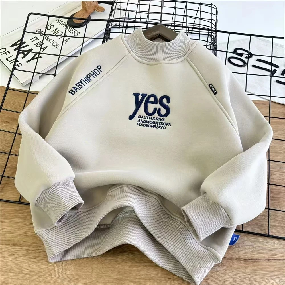 男童加绒卫衣2025冬季新款洋气儿童刺绣上衣保暖男孩衣服时尚潮