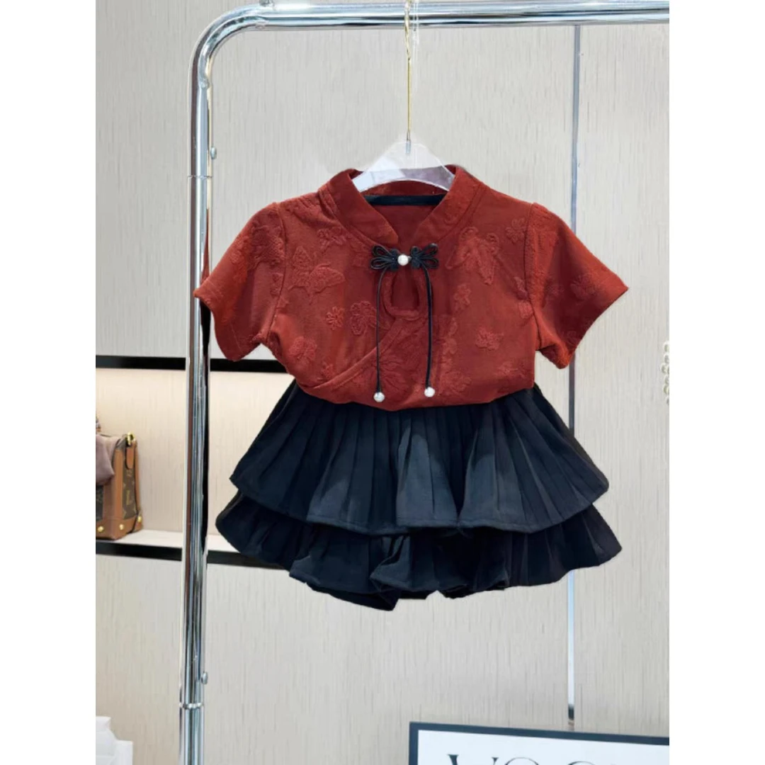 1273女童中国风套装新款儿童洋气新中式盘扣上衣宝宝夏装汉服