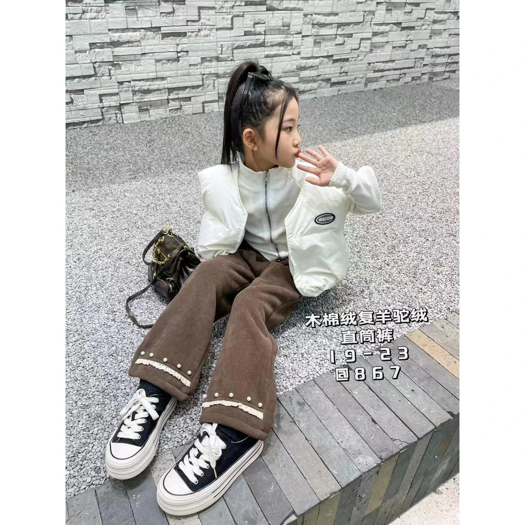 037女童一体绒直筒裤裤加绒裤子秋冬新款洋气冬装加厚长裤