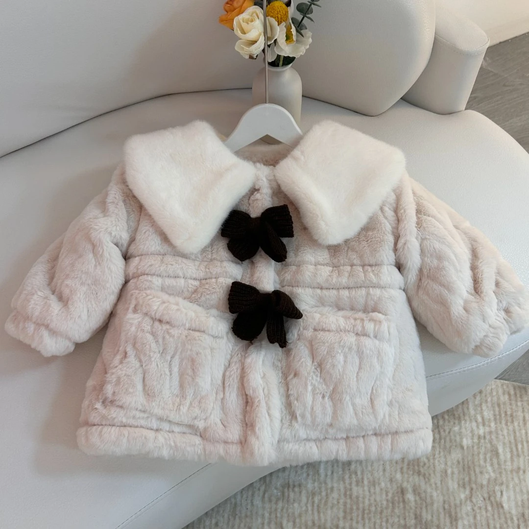 0121女童加绒毛毛衣外套秋冬款洋气儿童加绒棉服外套