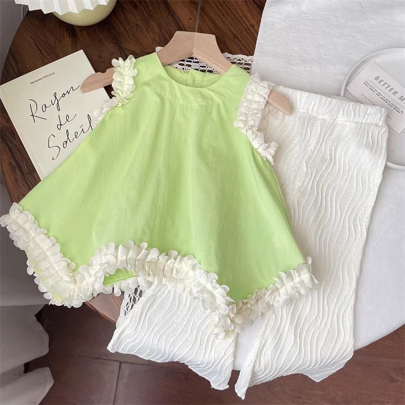 【花仙子】1334女童宝宝中长款无袖不规则高级感背心上衣娃娃衫套装