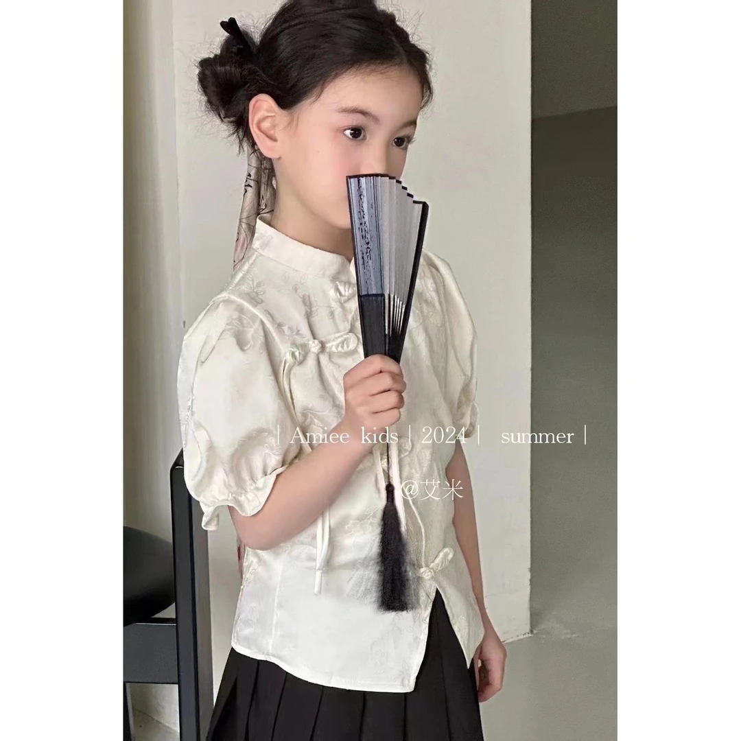 1268汉服女大童夏季套装裙新款洋气时髦女孩夏装新中式短裙两件套