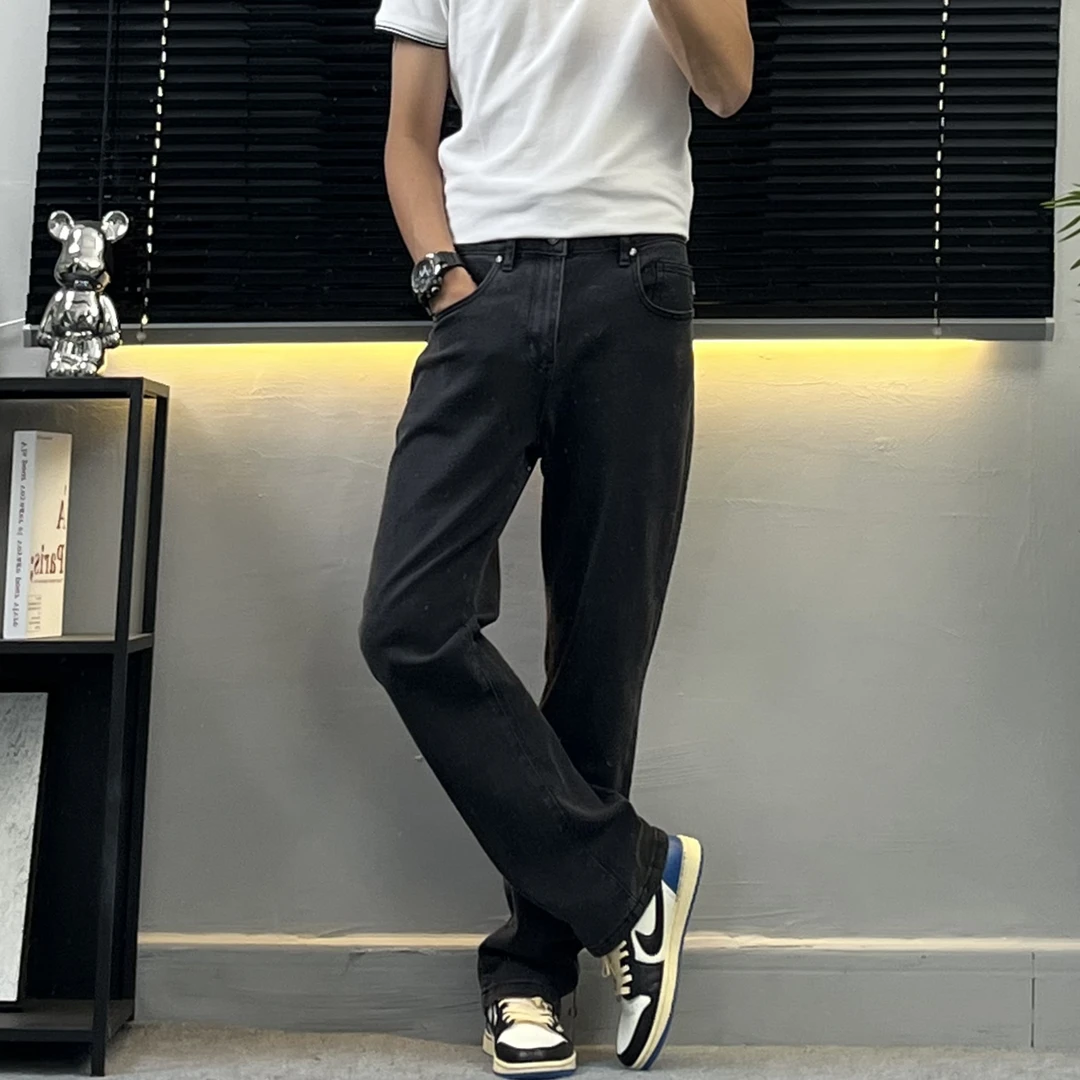 秋季新款直筒黑灰色美式牛仔裤 休闲裤百搭微弹力潮流男牛仔裤子