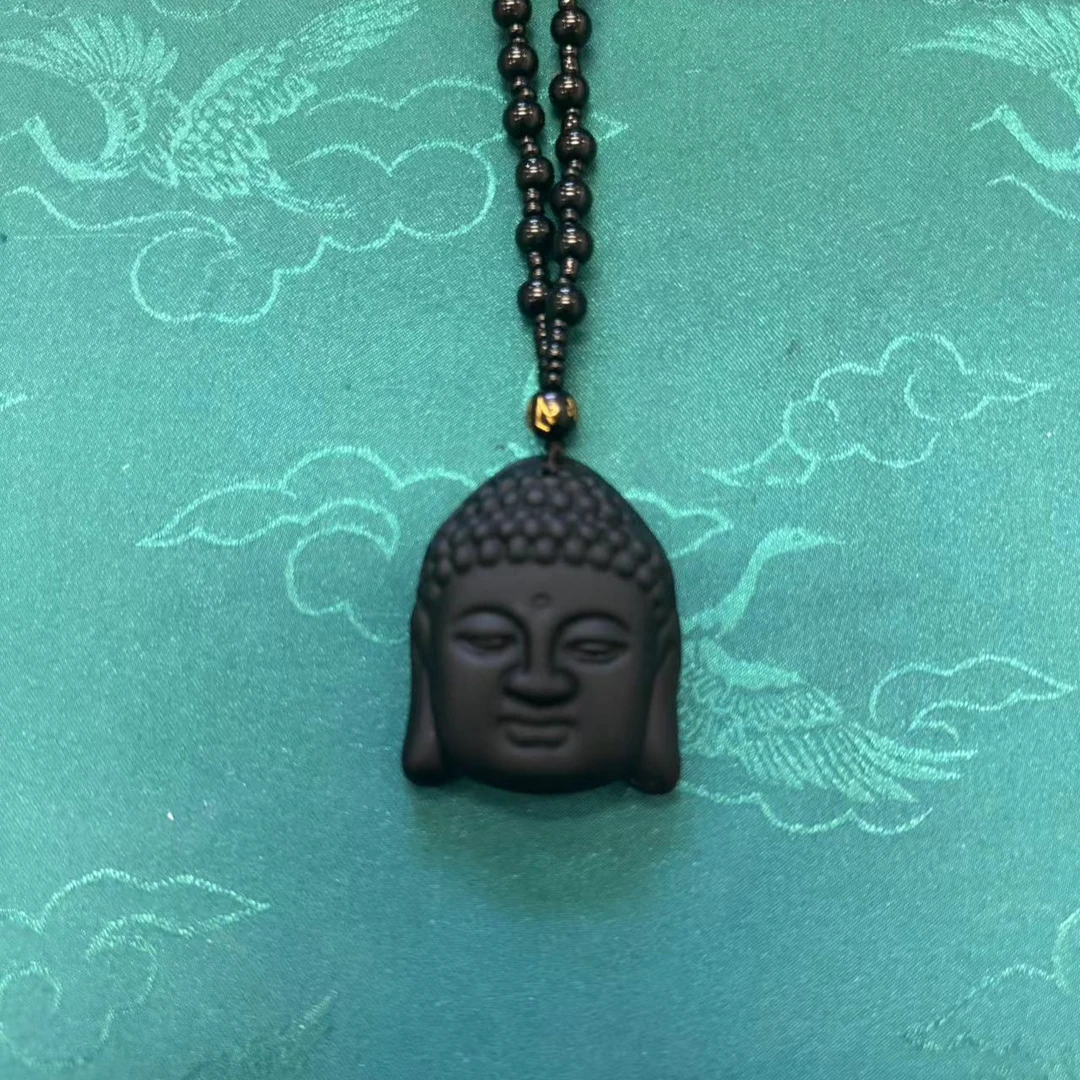 【孤品】黑曜石黑佛头吊坠