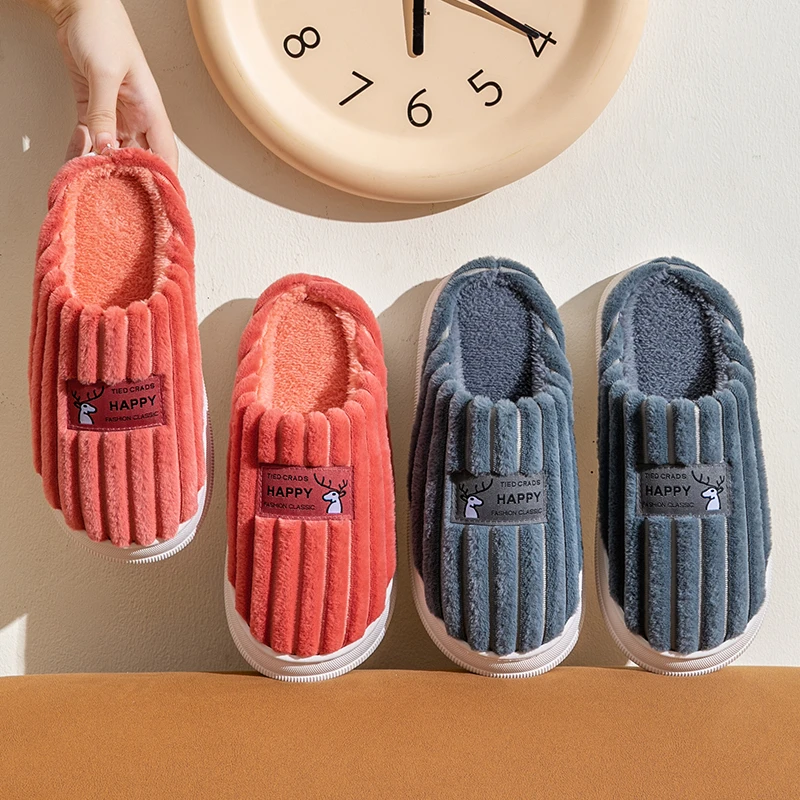 棉拖鞋女士秋冬季新款居家用厚底防滑加绒加厚保暖包跟毛毛拖鞋男