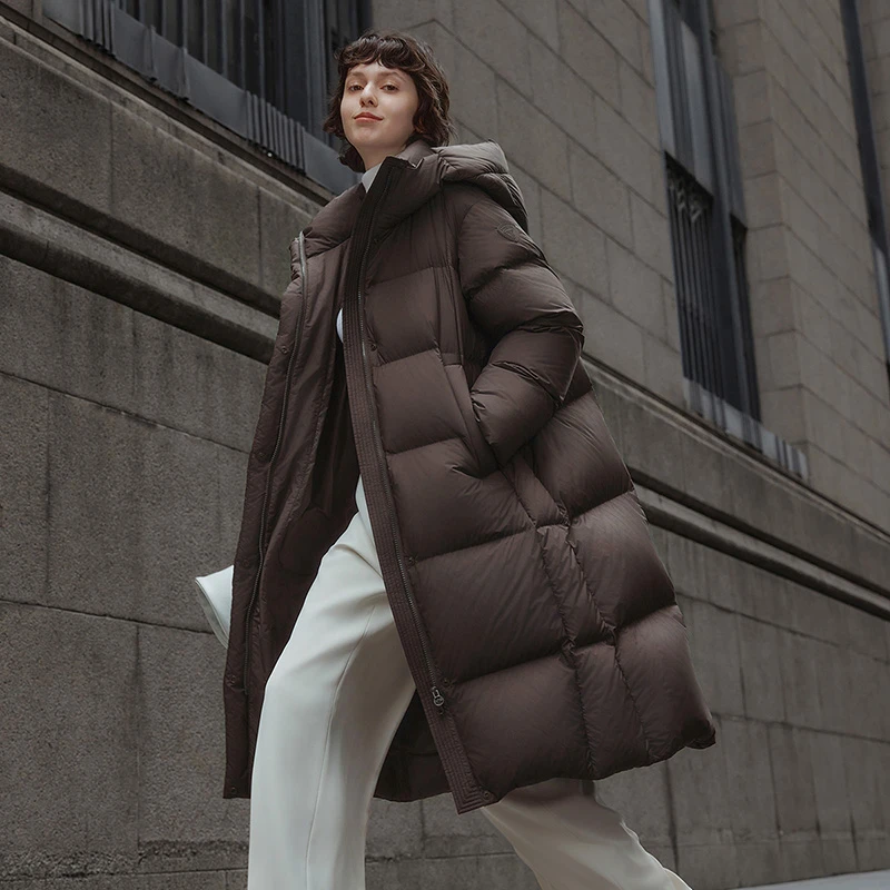 坦博尔羽绒服90绒女2024新款连帽长款冬季时尚保暖外套TBF530836Z