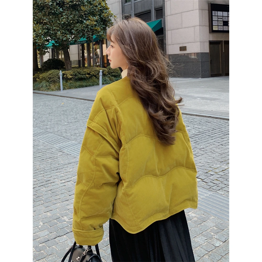 芥末黄羽 绒服女冬2025新款短款流行高级感小个子白 鸭绒外套