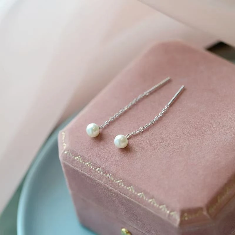 足银耳饰 简约999银淡水珠耳饰轻奢流苏耳线气质百搭小巧耳坠耳环