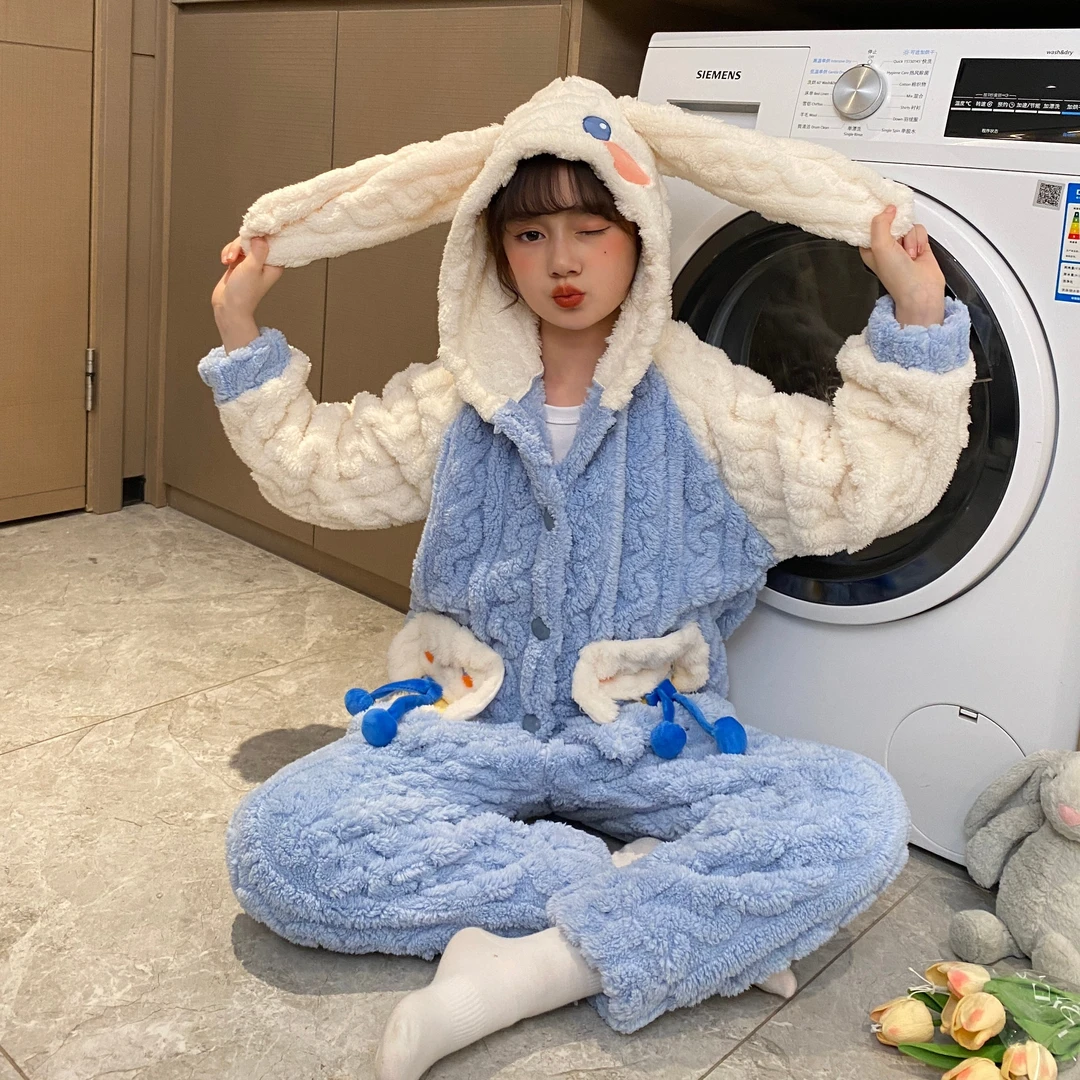 儿童睡衣法兰绒家居服儿童睡衣套装2023新款冬季加绒宽松女童睡衣