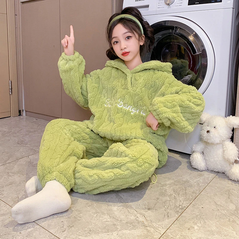 A类儿童法兰绒睡衣冬季女童珊瑚绒加厚款中大童女孩秋冬230413