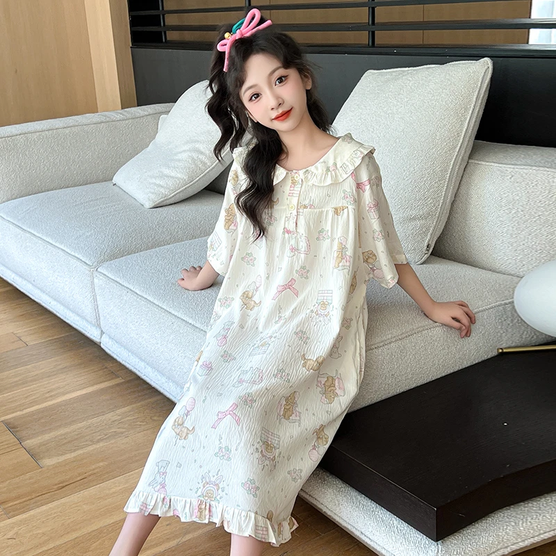 连衣裙睡衣裙子夏季大码公主薄款宽松睡裙少女娃娃领娃娃领甜美