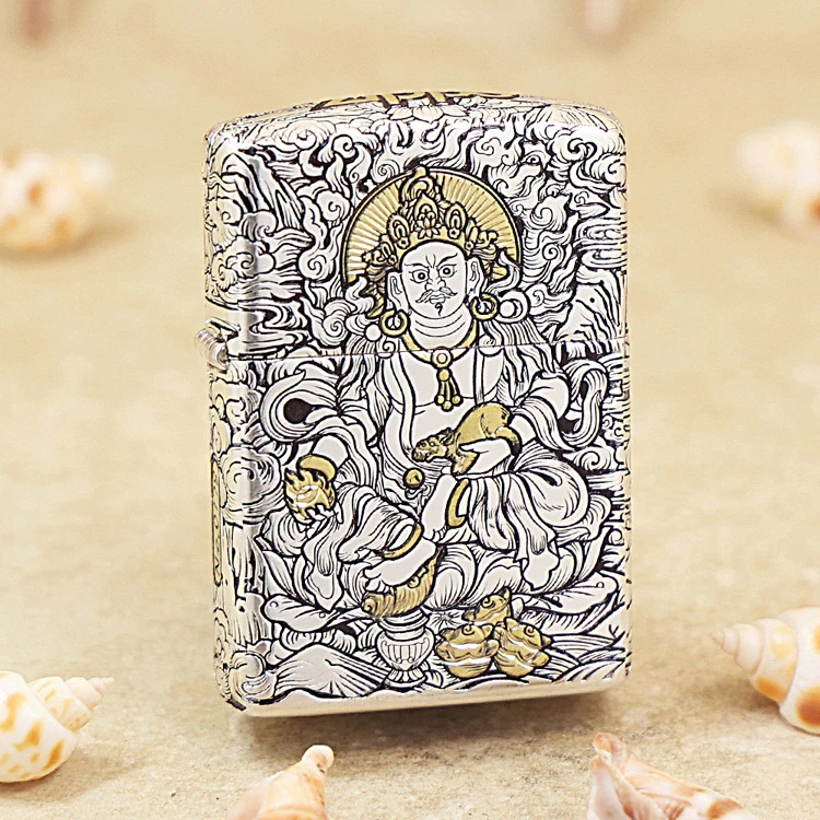 ZIPPO打火机  黄财神 错金银168盔甲煤油打火机 送礼物 DYJ1