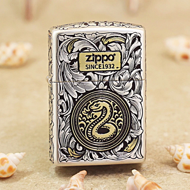 ZIPPO打火机  唐草蛇 错金银168盔甲煤油打火机 送礼物 DYJ1
