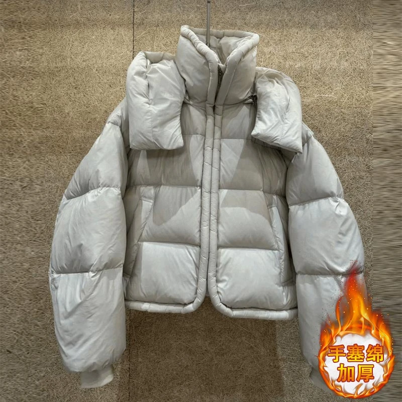 韩版纯色宽松连帽棉服女2025年秋冬季新款高级感加厚保暖面包服潮