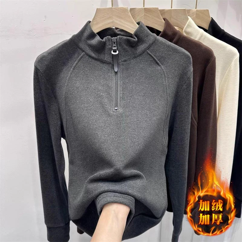 半拉链立领长袖卫衣女2025年秋冬季新款韩版内搭打底衫纯色上衣潮