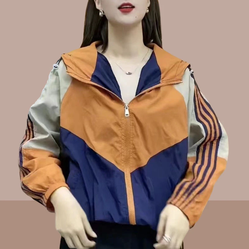 时尚百搭防晒衣外套女款春夏季新款开衫洋气减龄长袖宽松连帽上衣