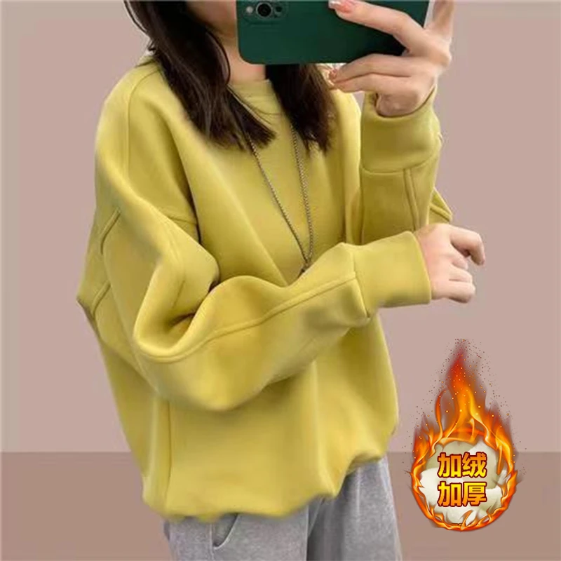 2026年秋冬季新款设计感女士卫衣时尚洋气圆领加绒加厚保暖上衣潮