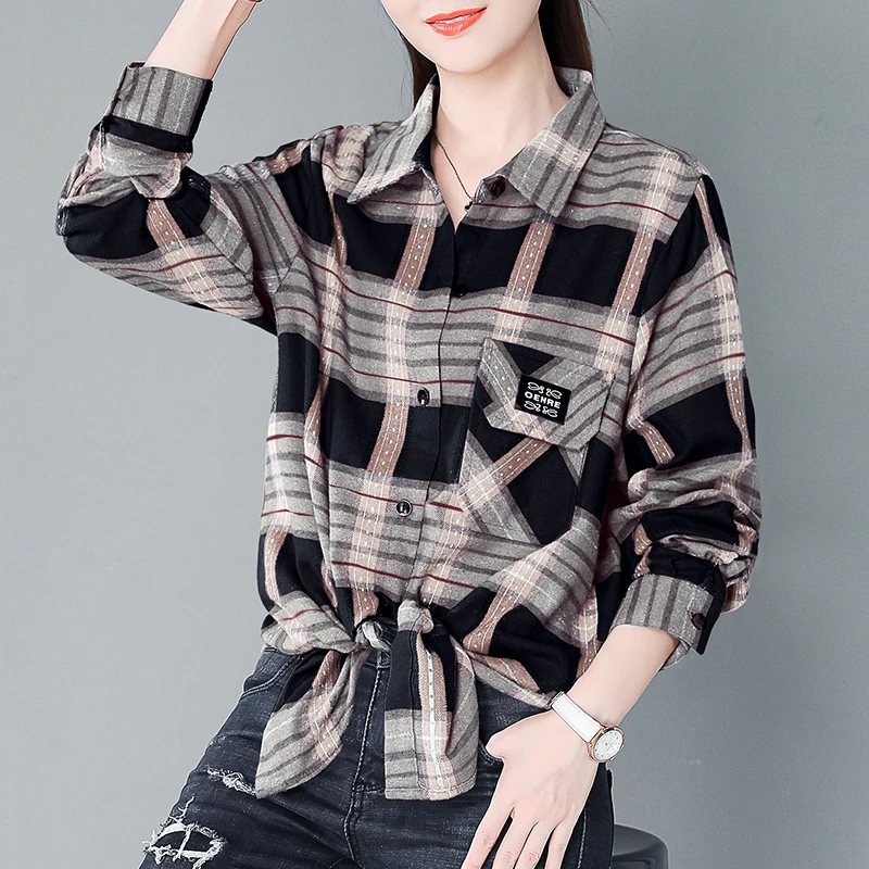 小众时髦拼接格子衫2025春秋季新款职业通勤女装时尚洋气休闲衬衫