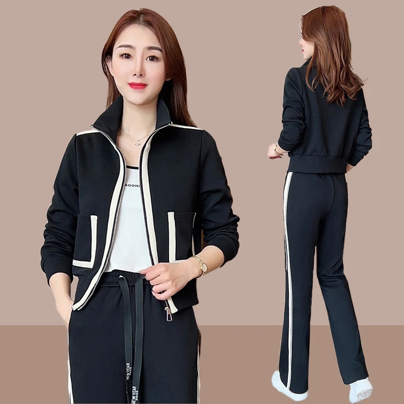 运动服套装女款外套2025春秋新款韩版时尚洋气立领卫衣休闲两件套