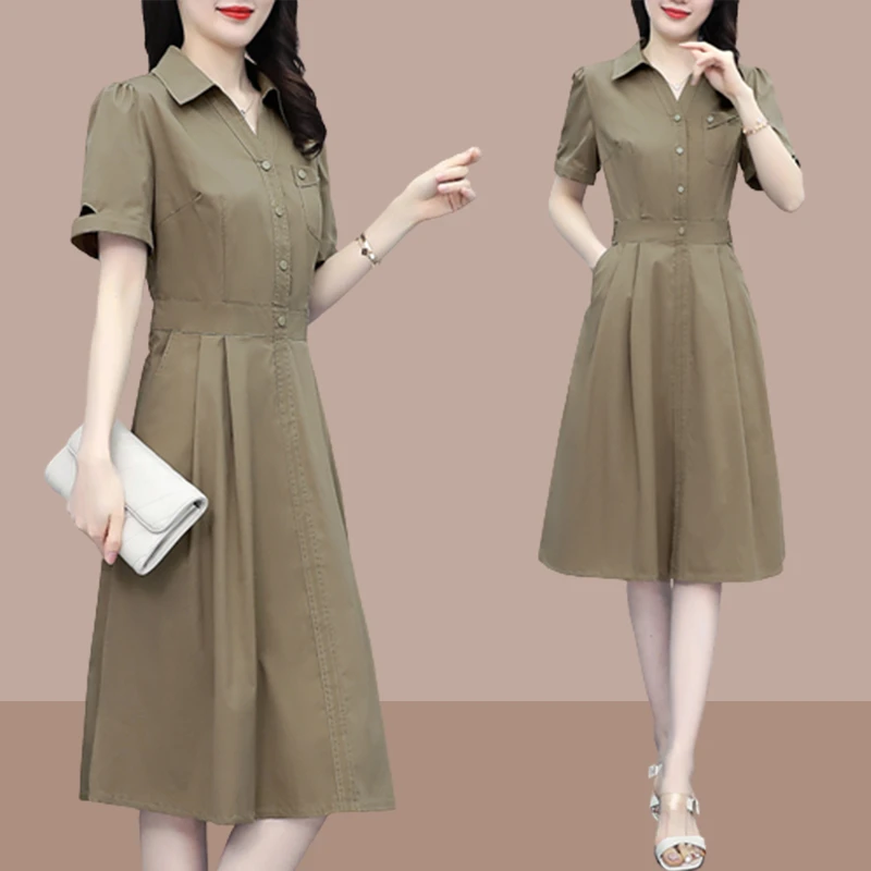 夏季高档显瘦气质连衣裙女款2026新款微胖洋气女装时尚中长款裙子
