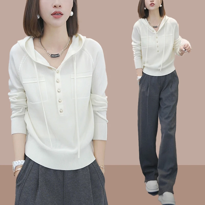 春秋季休闲百搭女款爆款轻奢高级感上衣2025新款时尚针织连帽衫