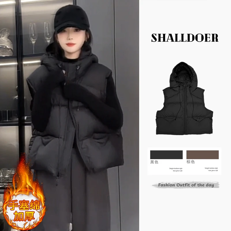 2025年秋冬季新款韩版连帽棉服马甲保暖马夹时尚洋气坎肩短外套潮