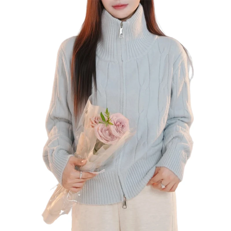 2025冬季新款轻奢时尚舒适软糯洋气花纹拉链毛衣女款毛针织衫女