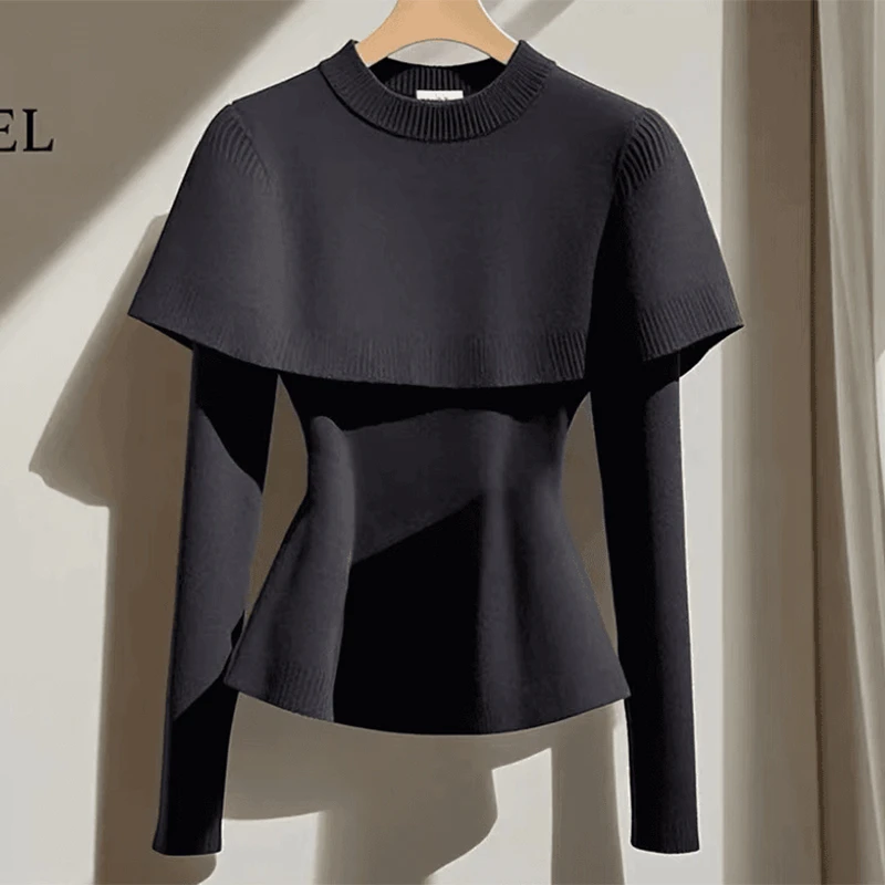 轻奢高级感套头长袖针织上衣2025早秋新款独特别致收腰显瘦毛衣女