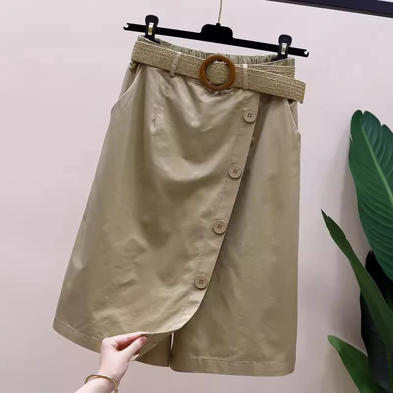 休闲女裤裙2026夏季新款欧货时尚松紧腰阔腿裤五分裤直筒半身裙裤