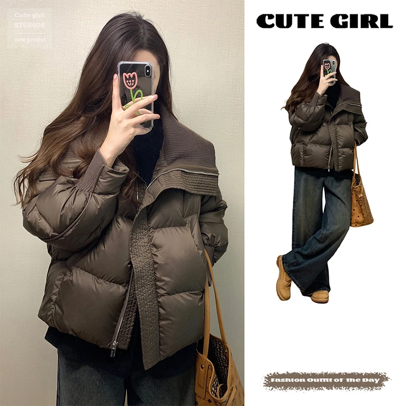 香朵儿韩系轻奢高级大翻领拉链棉服2025秋冬新款女款气质服装外套