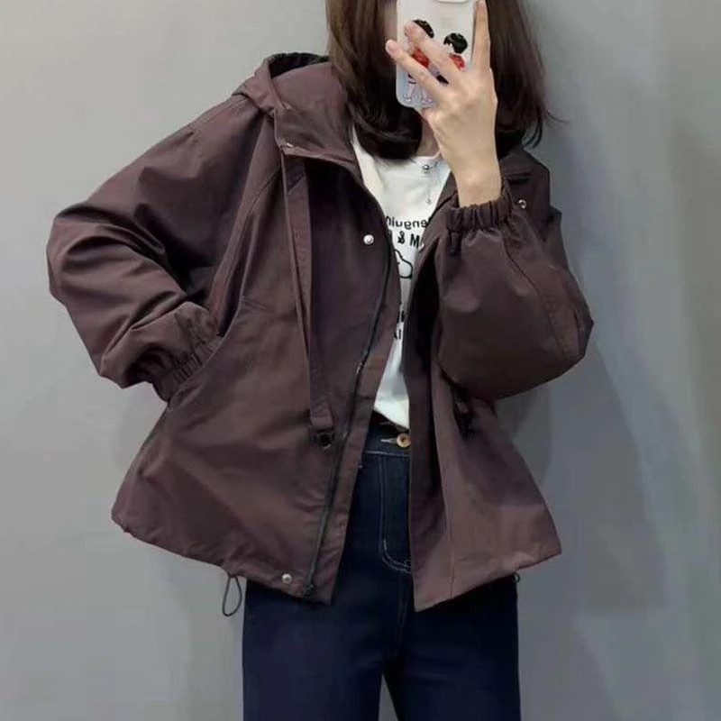 2024年春秋季新款时尚高级感洋气连帽长袖外套宽松休闲气质上衣女