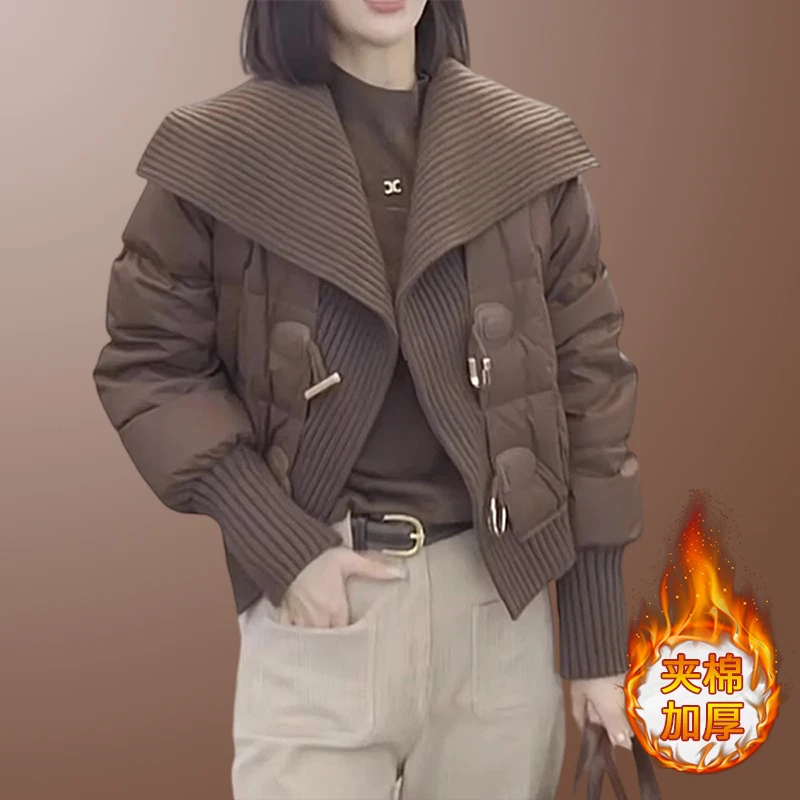 假两件加厚棉服女2025秋冬季新款设计感短款夹棉外套女小个子保暖
