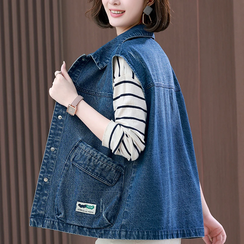 时尚百搭通勤女装牛仔马夹2025春秋新款潮流大气宽松显瘦背心外套