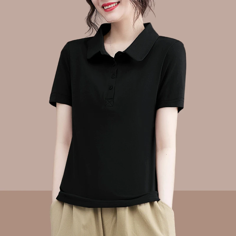 短袖体恤女2025年新款夏季polo衫简约百搭宽松显瘦上衣大码体恤潮