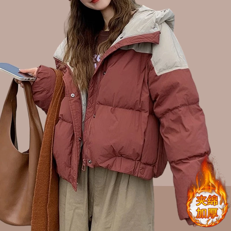 秋冬款加厚夹绵面包服外套女爆款2025新款棉衣小个子连帽短款棉服