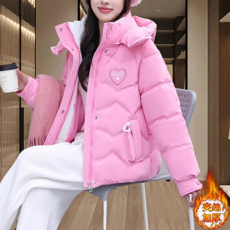 2025冬季新款韩版设计感连帽开衫派克棉服外套爆款加厚保暖棉衣女