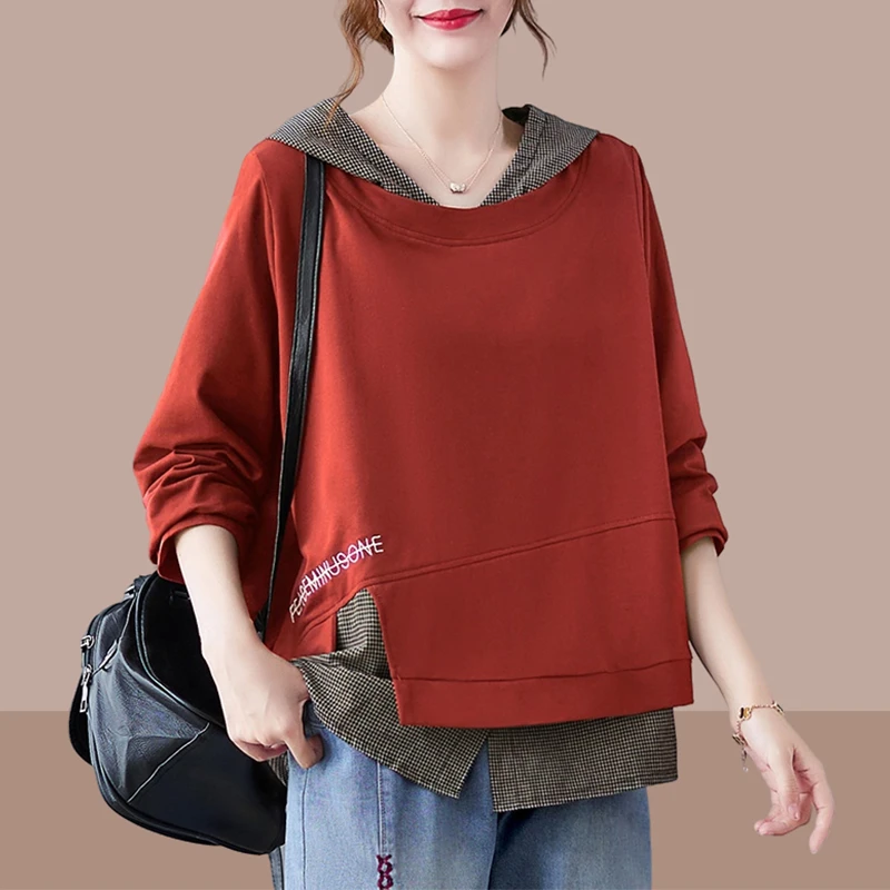 假两件卫衣女连帽2025春秋新款韩版宽松休闲大码女装百搭上衣外套