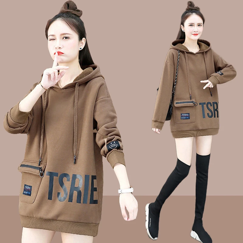 中长款洋气百搭卫衣女款连帽2025新款爆款大码宽松慵懒风上衣外套