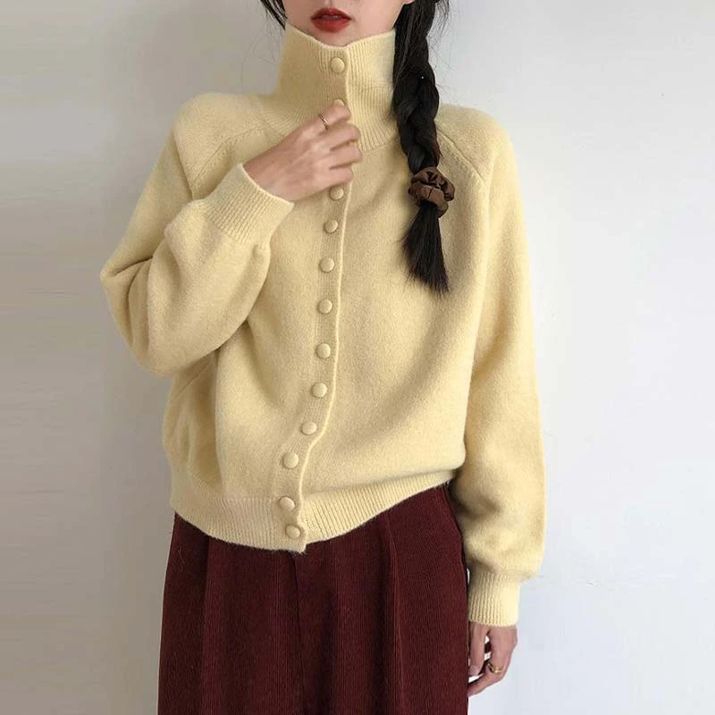 韩系慵懒风高级感宽松毛衣外套女2024秋冬季新款时尚高领针织开衫