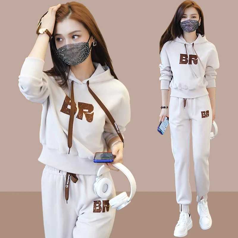 连帽卫衣运动服套装女款时尚洋气2025春秋新款休闲宽松减龄两件套