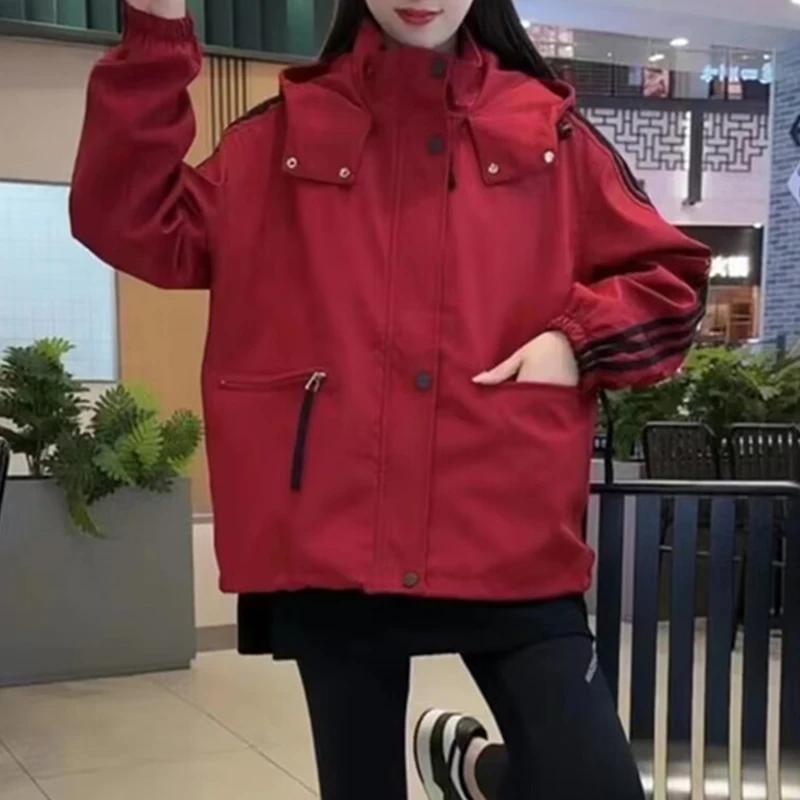 时髦设计感拼接连帽冲锋衣2025春秋新款流行时尚女装休闲百搭外套